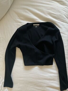 Forever 21 Black Ribbed Wrap Long Sleeve Crop Top
